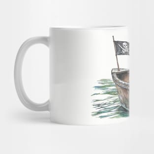 Little Berner Puppy Dog Pirate in Boat with Jolly Roger Flag Mug